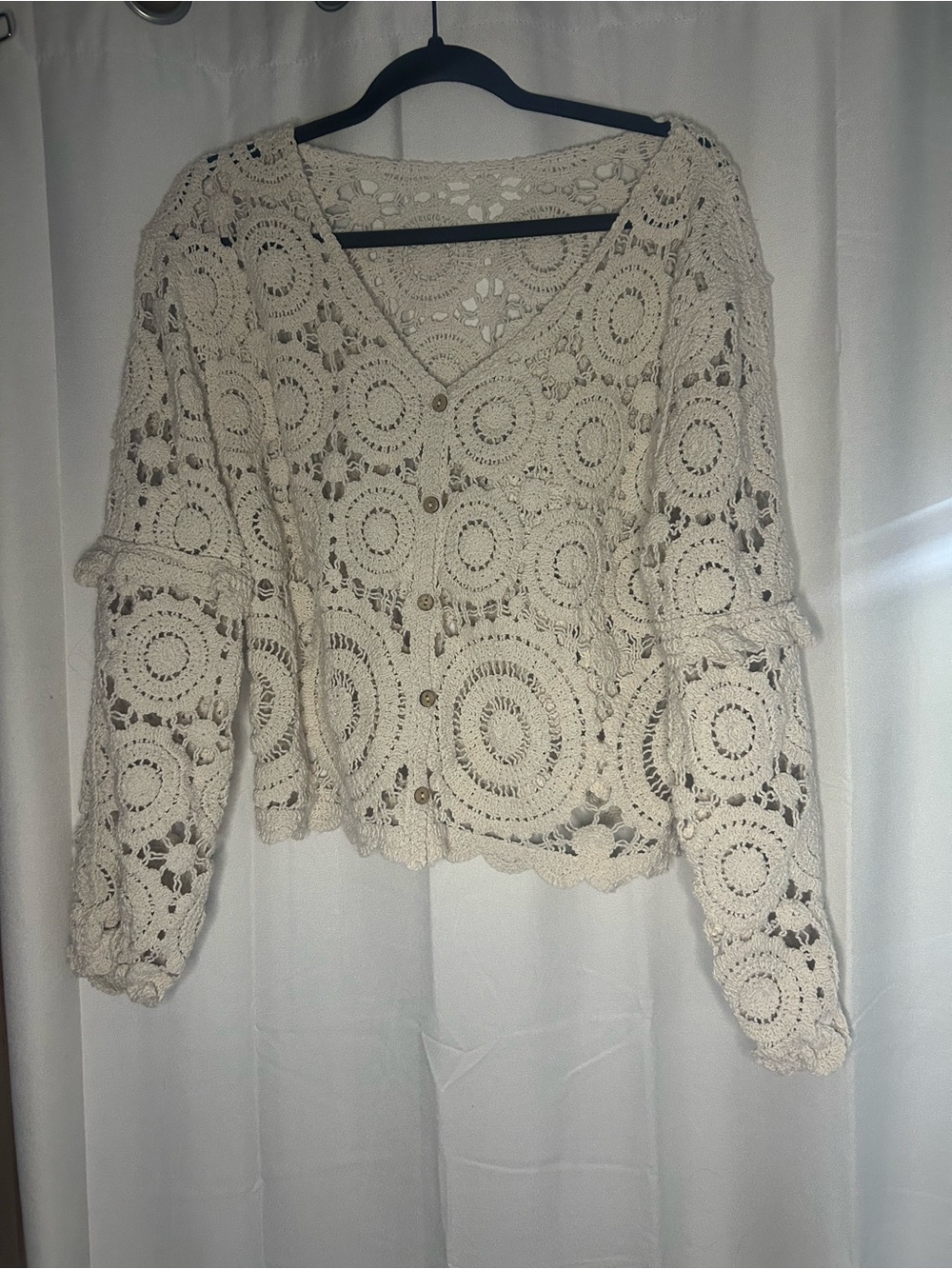 Beige White Chunky Crochet Cardigan Boho Festival Cottagecore Hippie
